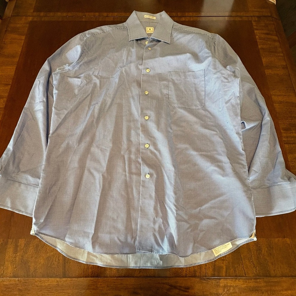 Peter Millar Blue Gingham Button Down Dress Shirt Crown Logo